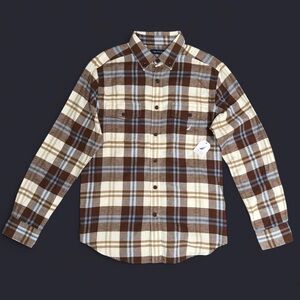 Nautica Plaid Flannel Shirt Men’s M Brown Blue Long Sleeve Button Down
